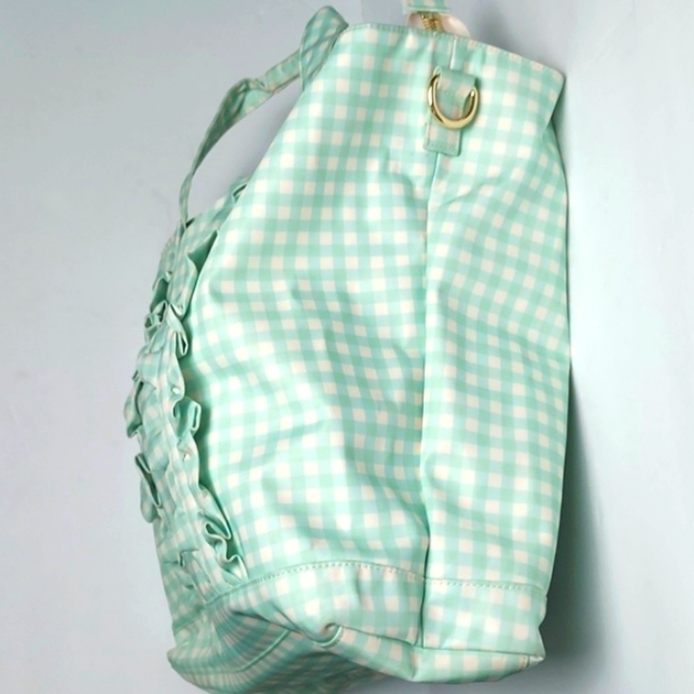 Stoney Clover Lane Ruffle Tote Bag Mint Chip Gingham - Picture 10 of 16